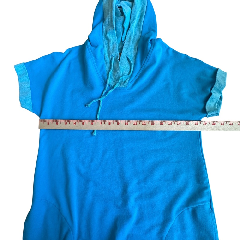 Chico's Dress Medium (Chicos Size 1) Blue Hooded Lounge Coastal Casual Pockets - Picture 5 of 8